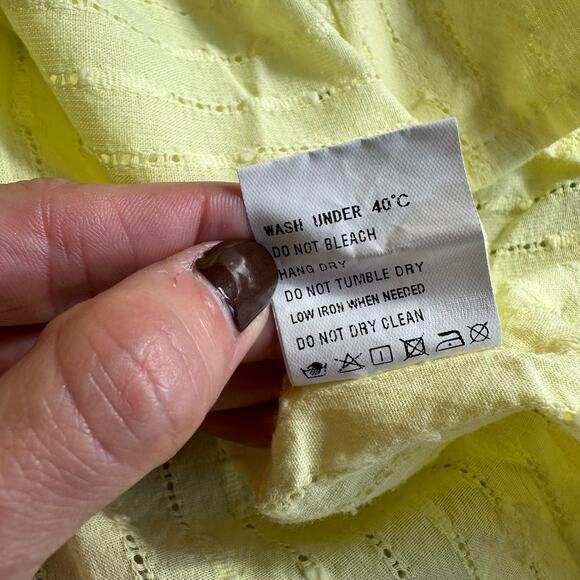 Yellow, Eyelet, Linen Like, Long Sleeve Button Down/Shorts Set- M - Picture 5 of 13